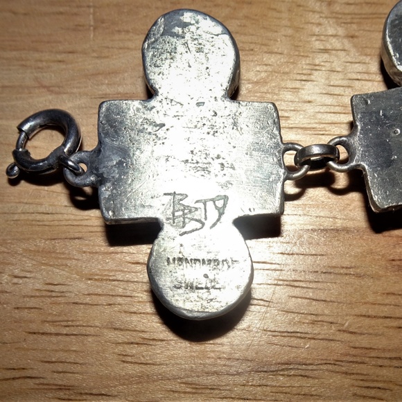 Sweden Pewter Blue Glass Mid Century by Bengt Blomqvist Bracelet - Picture 5 of 6